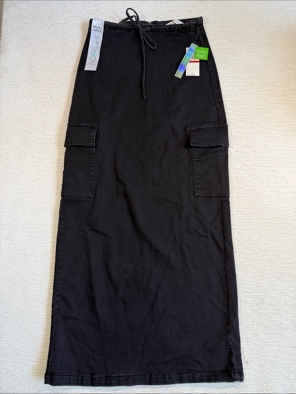 Tinseltown Black Cargo High Rise Maxi Skirt with Drawstring NWT